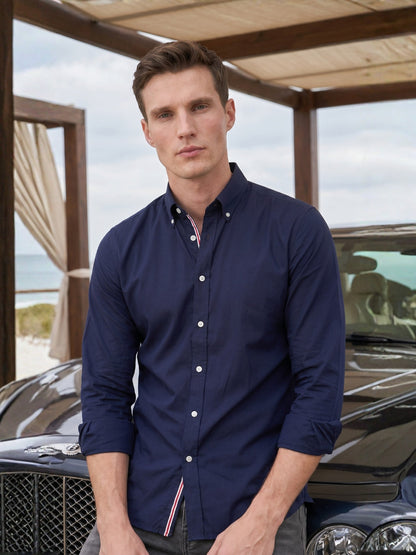 Regular Fit Navy Blue Cotton Solid Casual Shirt for Men (LOTUS)