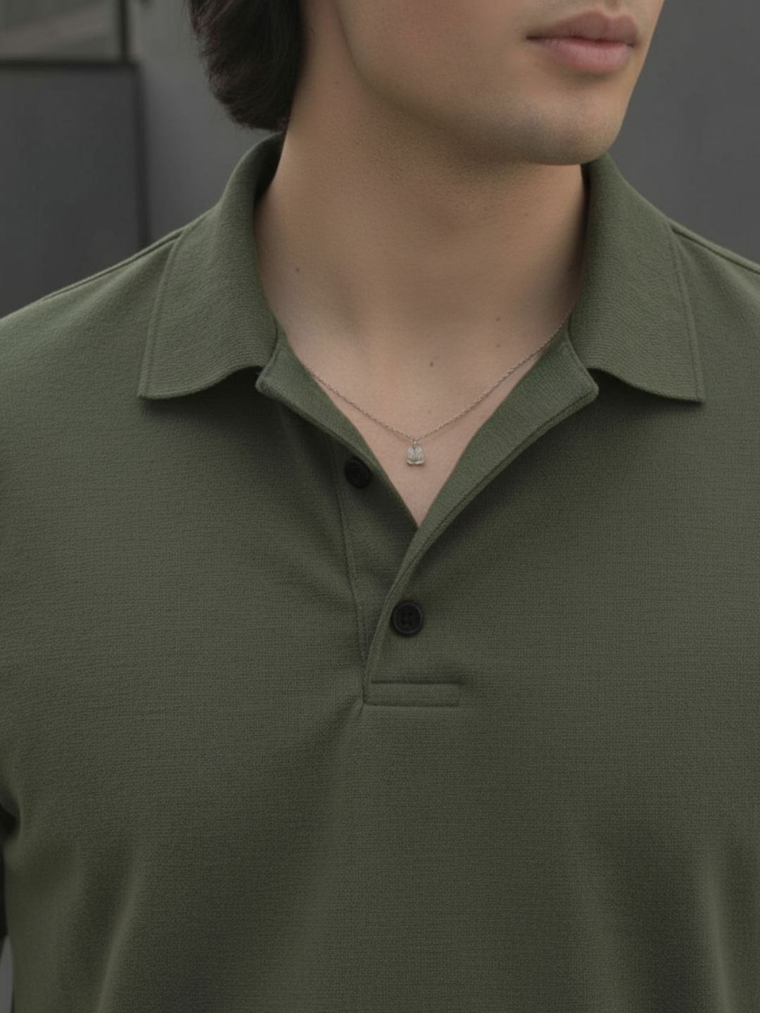 Men Solid Army Green Cotton Polo Collar Half Sleeve Regular Fit T-Shirt