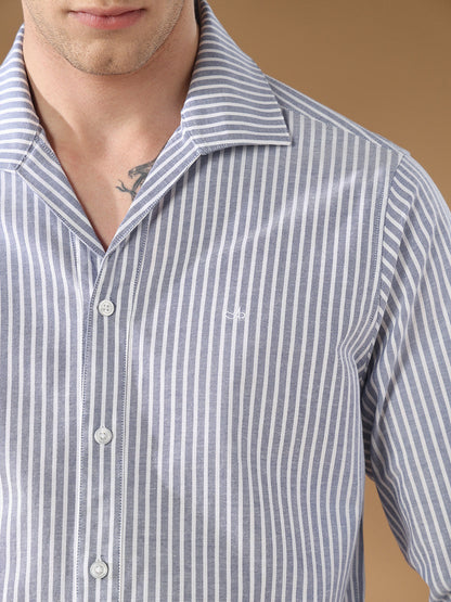 Blue Striped Casual Cotton Shirt