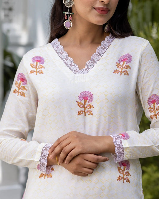 Yellow Jaal Mogra Kurta Set