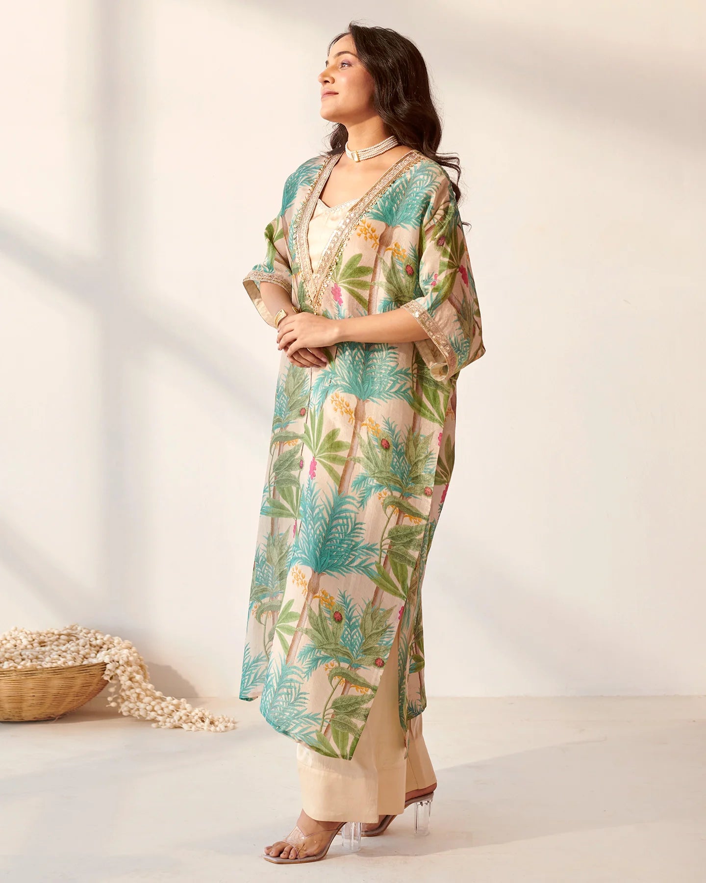 Off White Foliage Print kurta set Set