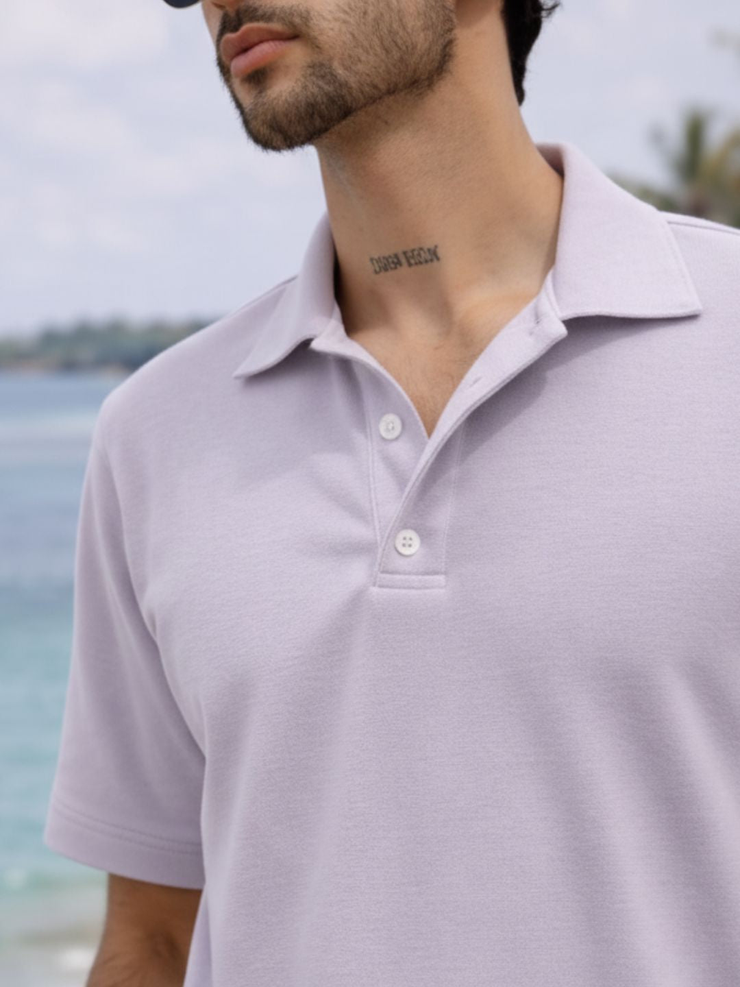 Men Solid Light Purple Cotton Polo Collar Half Sleeve Regular Fit T-Shirt