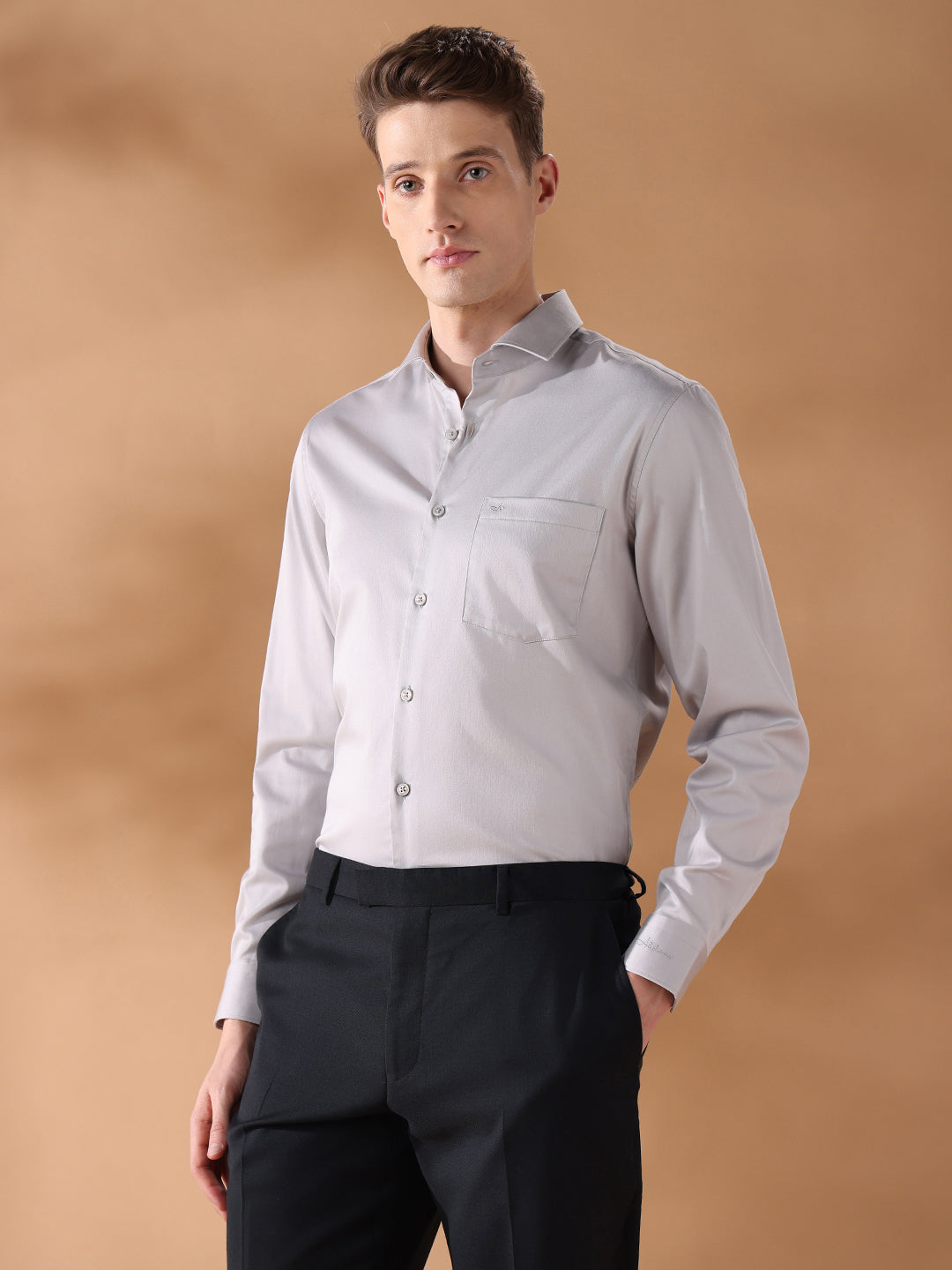 Grey Slim Fit Solid Formal Shirt for Men (JUDE)