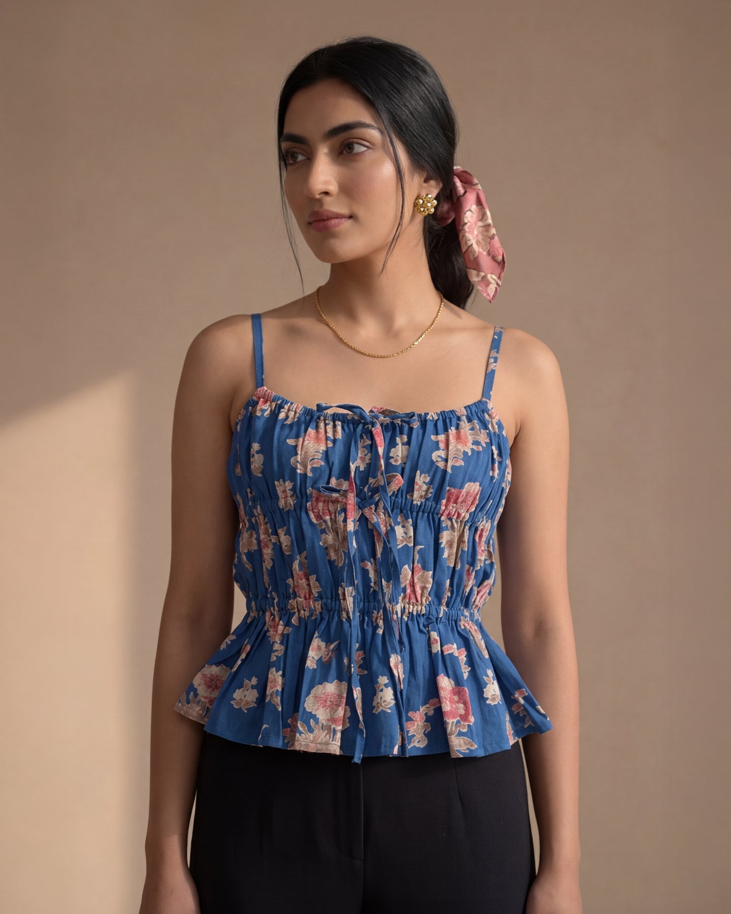 Blue Floral Gather Top