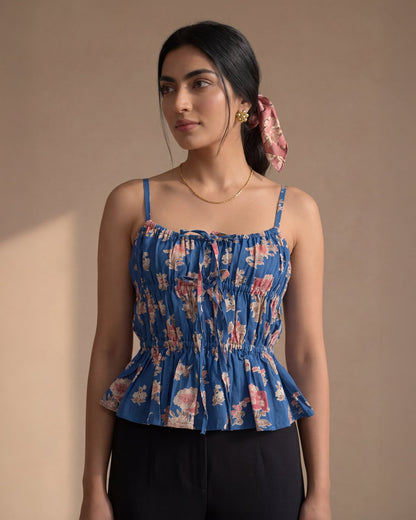 Blue Floral Gather Top