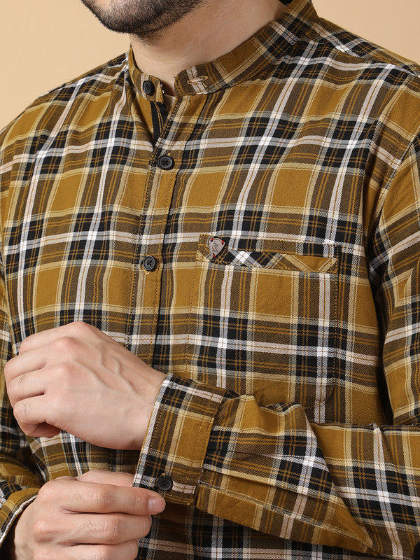 Kuons Avenue Men's Black & Khaki Cotton Checks Casual Shirt