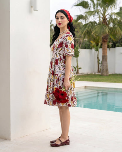 Off White Animated Floral Dress