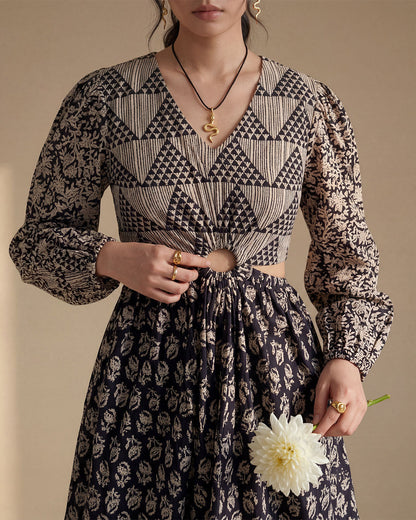 Black Cotton Floral Dress