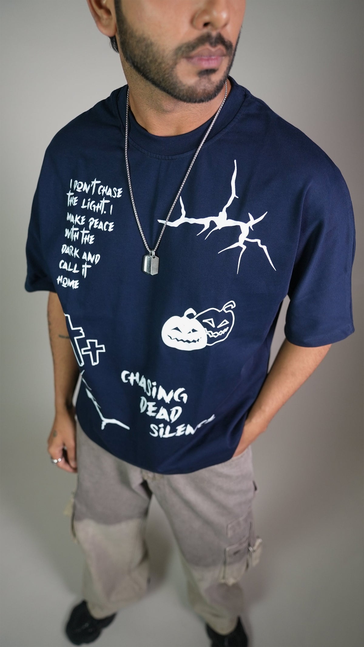 Midnight Spooky Navy Men’S Oversized T-Shirt Rustlines
