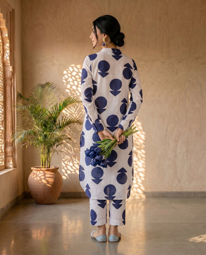 Off White Polka Kurta Set