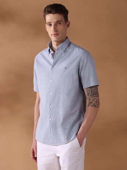Blue Regular Fit Checked Casual Shirt for Men (LAISA)