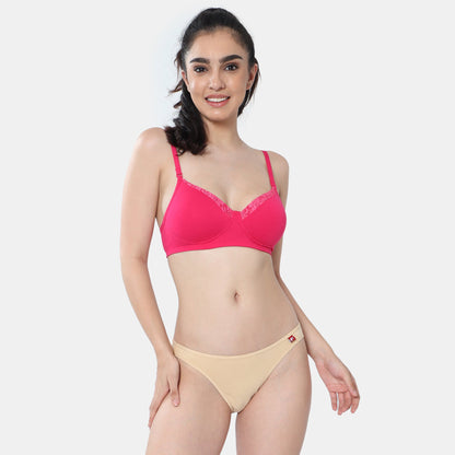 Envie Padded Non-Wired 3/4th Coverage T-Shirt Lace Bra