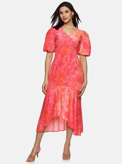 Buy pink printed midaxi dress for women
