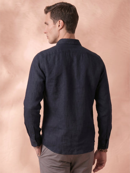 Regular Fit Black Linen Solid Casual Shirt for Men (LITRA)
