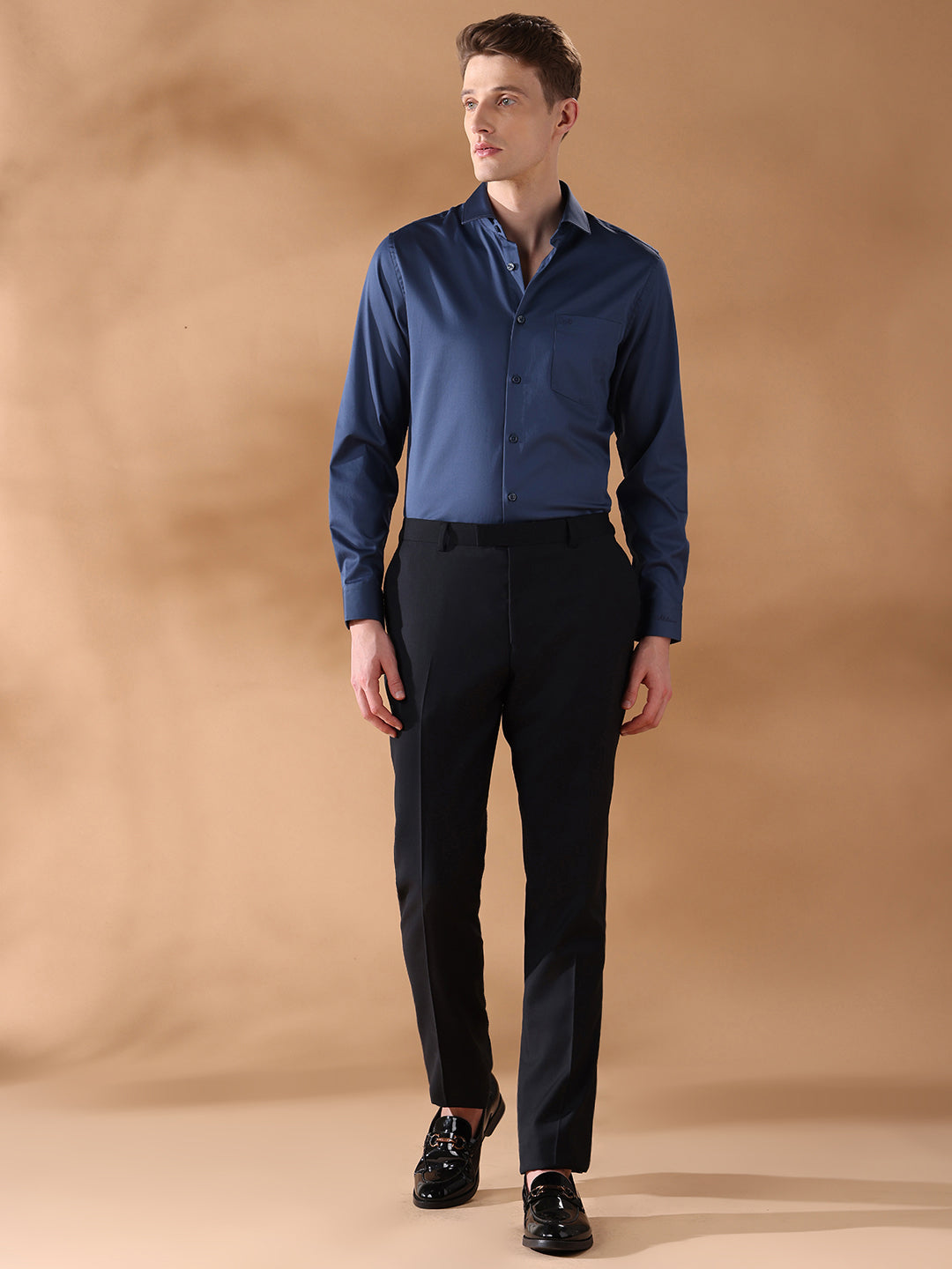 Navy Slim Fit Solid Formal Shirt for Men (DEXTER)