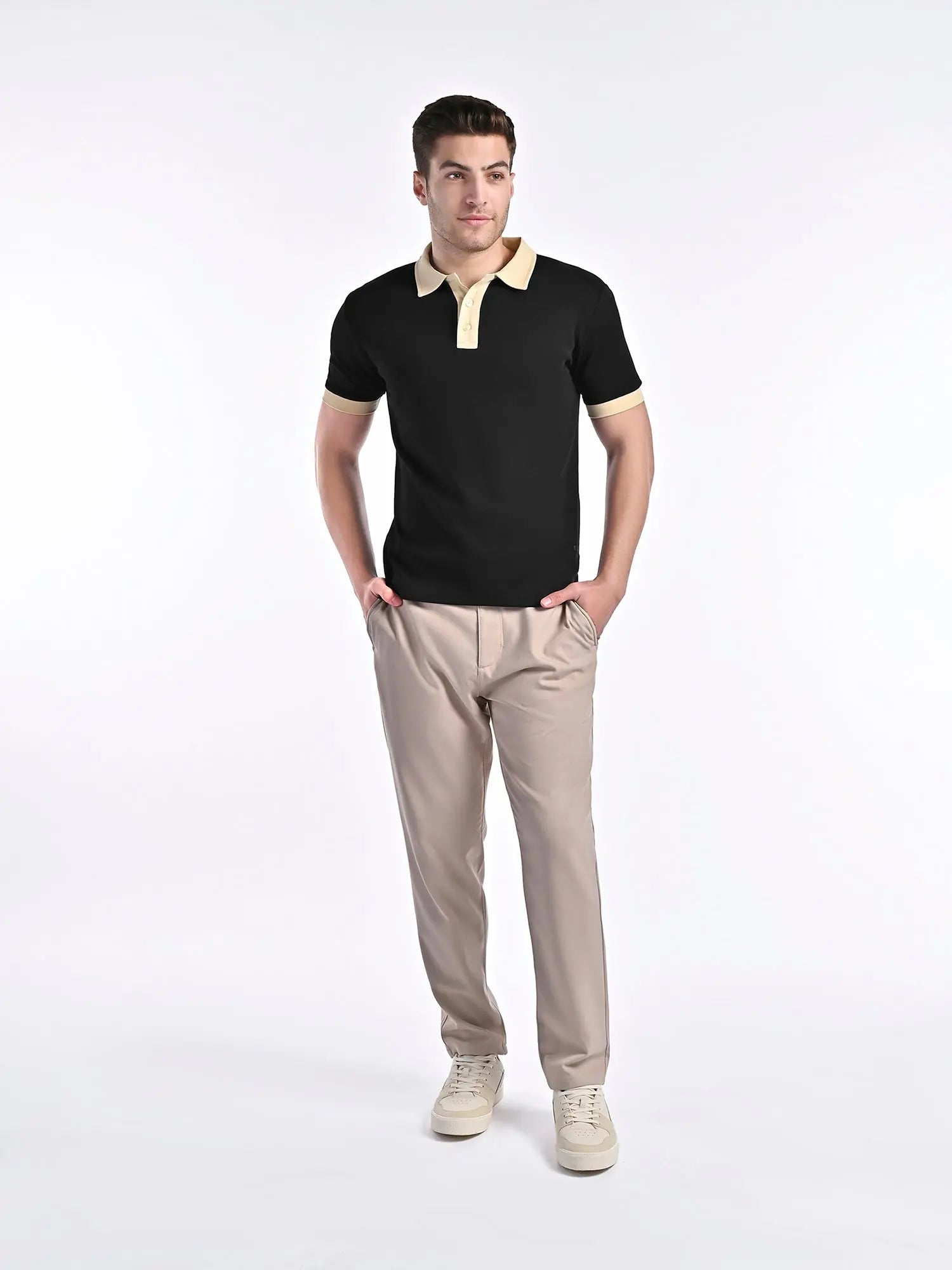 Men's Smooth-Touch Contrast Gloss Black Polo Vellure