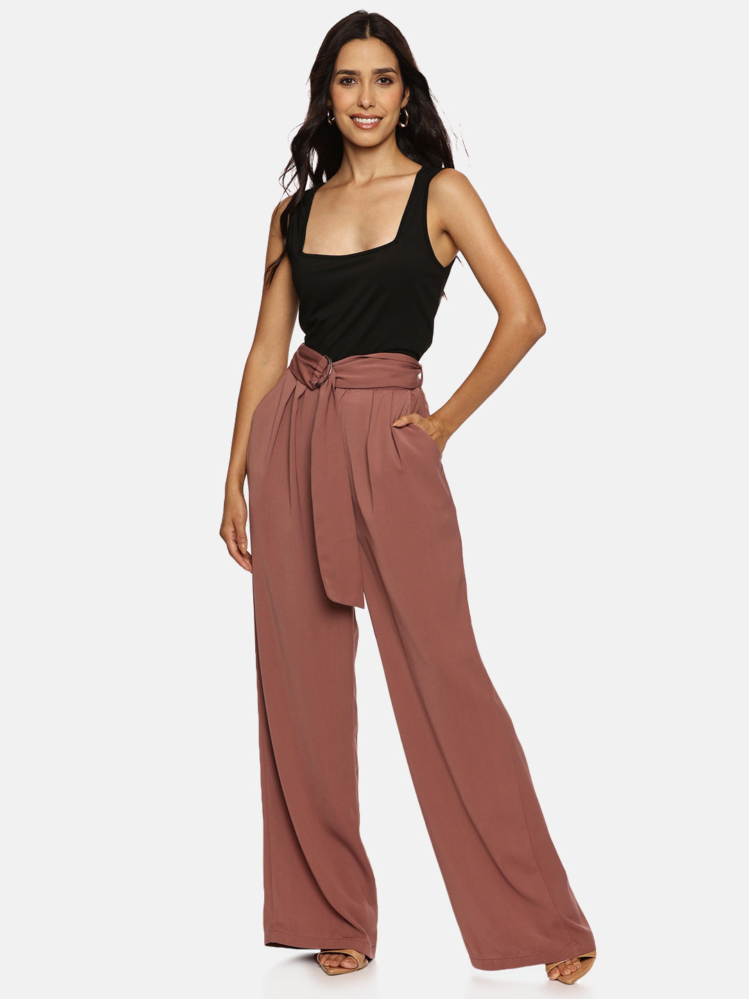 IS.U Mauve Wide Leg Belted Pant