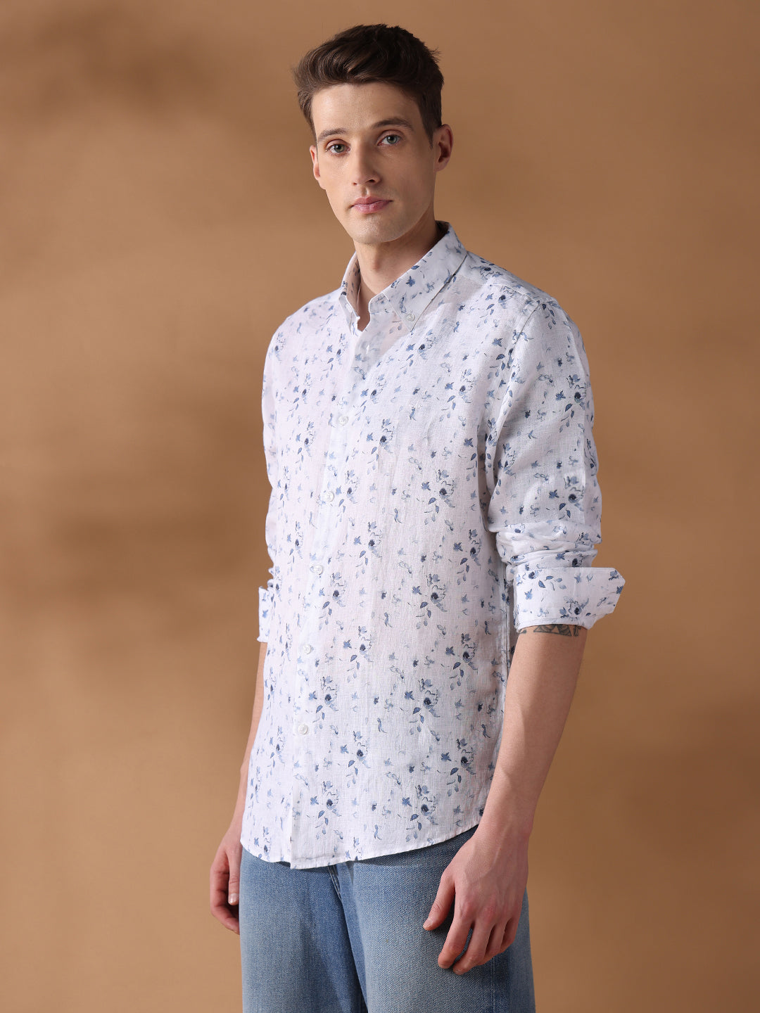 Navy Regular Fit Printed Casual Shirt for Men (LION)