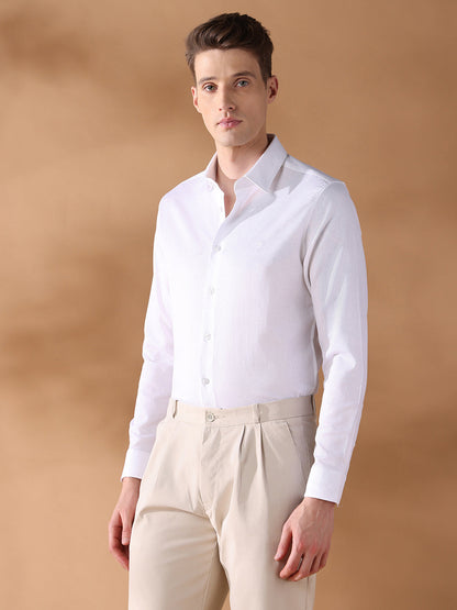 White Slim Fit Solid Formal Shirt for Men (FIANO)