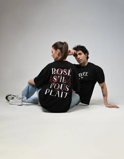 Rose S'il Vous Plait Printed Black T-Shirt Boozee