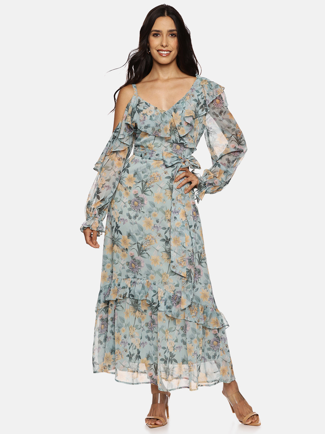 IS.U Green Cold Shoulder Dress