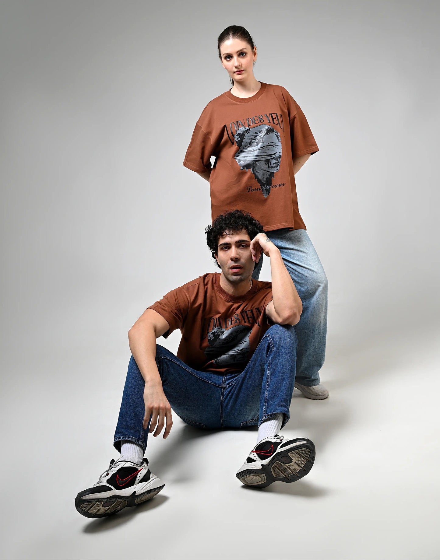Loin des Yeux, Loin du Cœur Printed Brown T-Shirt Boozee