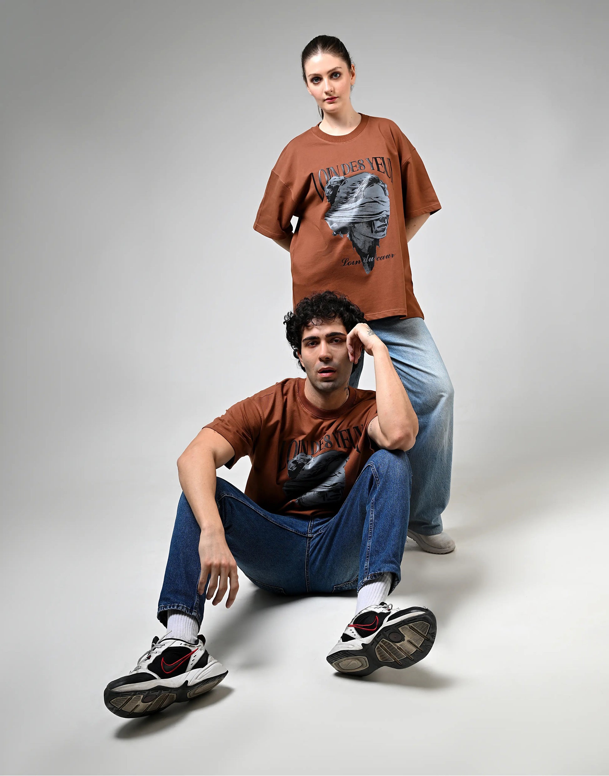Loin des Yeux, Loin du Cœur Printed Brown T-Shirt Boozee