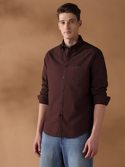 Brown Regular Fit Solid Casual Shirt for Men (SONNY)