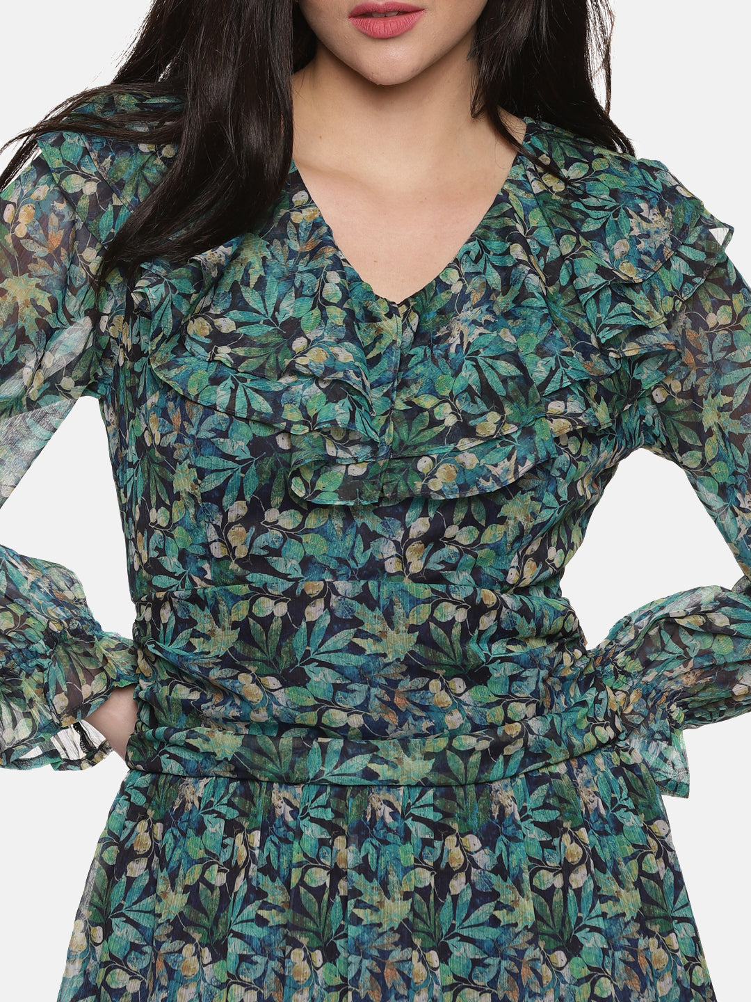 Buy Green Ruffle Mini Dress For Women