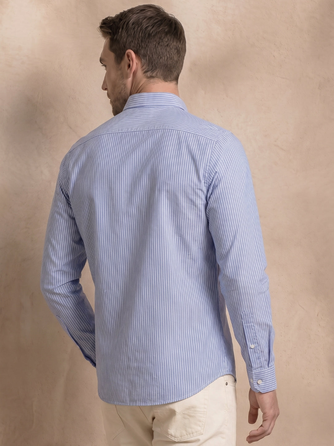 Regular Fit Blue Cotton Stripes Formal Shirt for Men(ODESA)