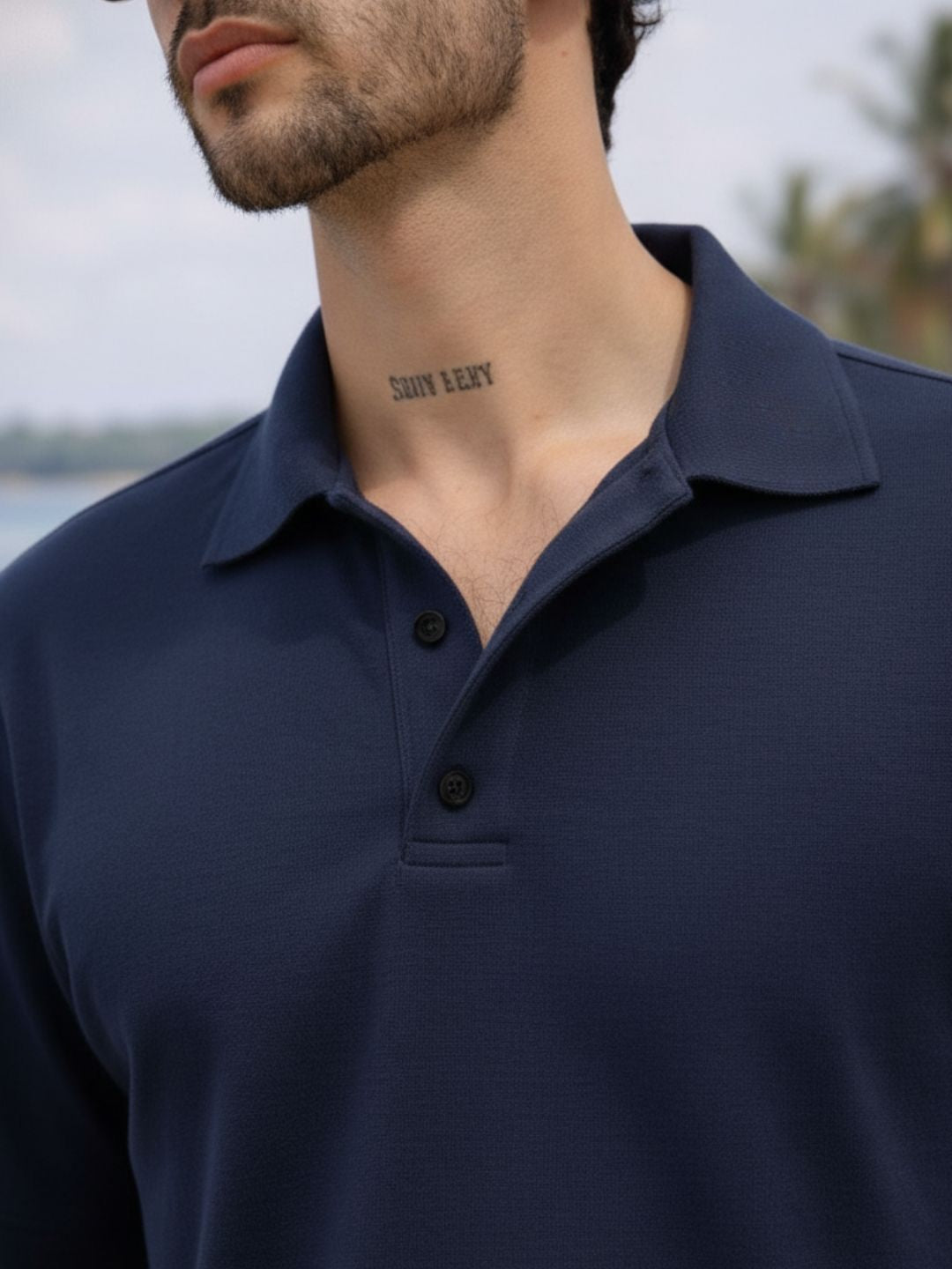 Men Solid Navy Blue Cotton Polo Collar Half Sleeve Regular Fit T-Shirt