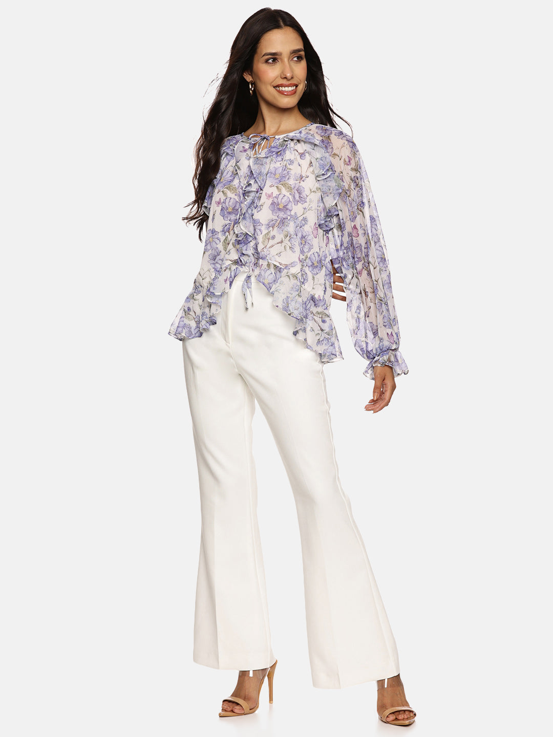 IS.U Blue Ruffled Boho Top