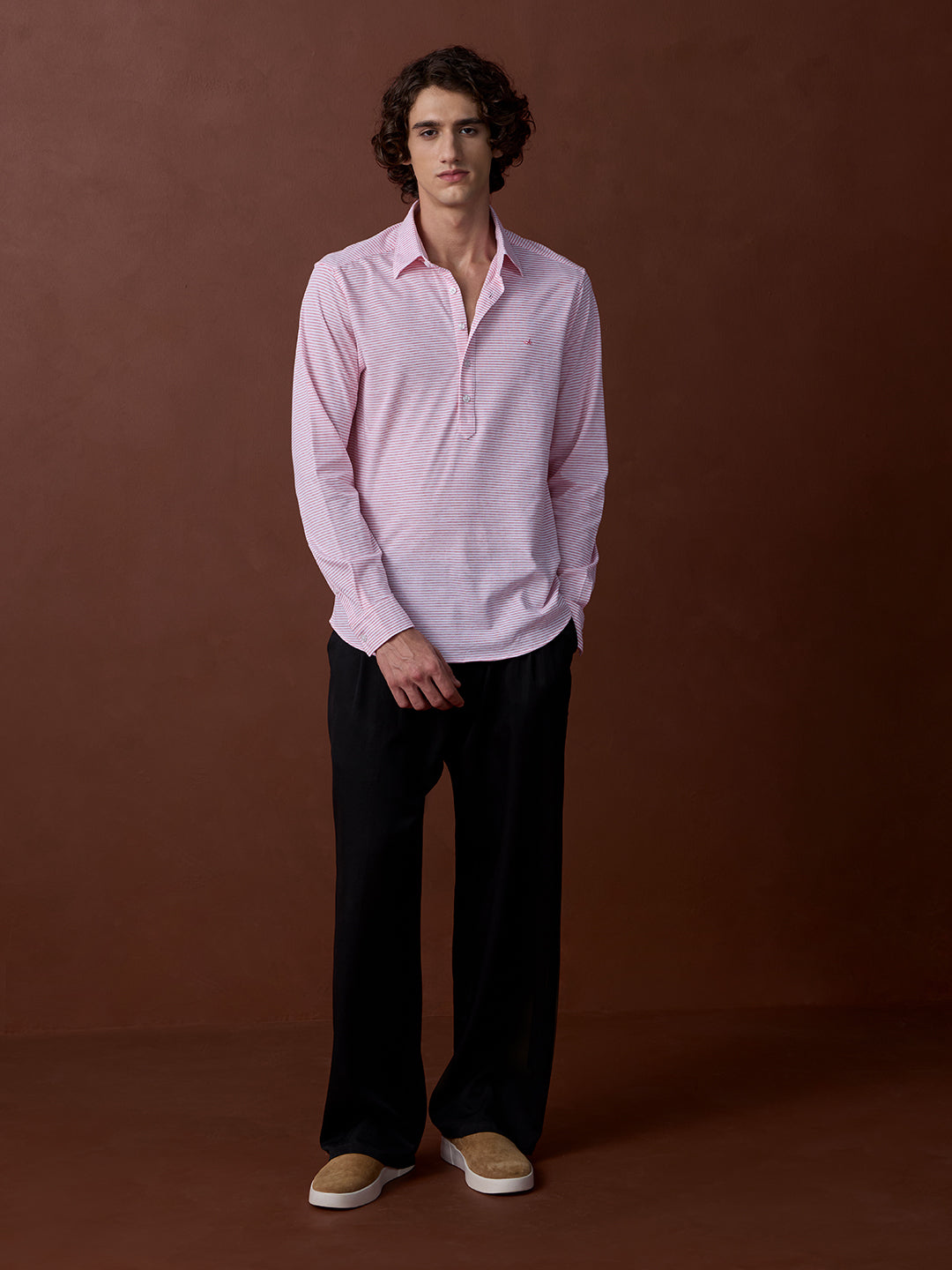Pink Regular Fit Striped Casual Knit Shirt for Men (LAKO)