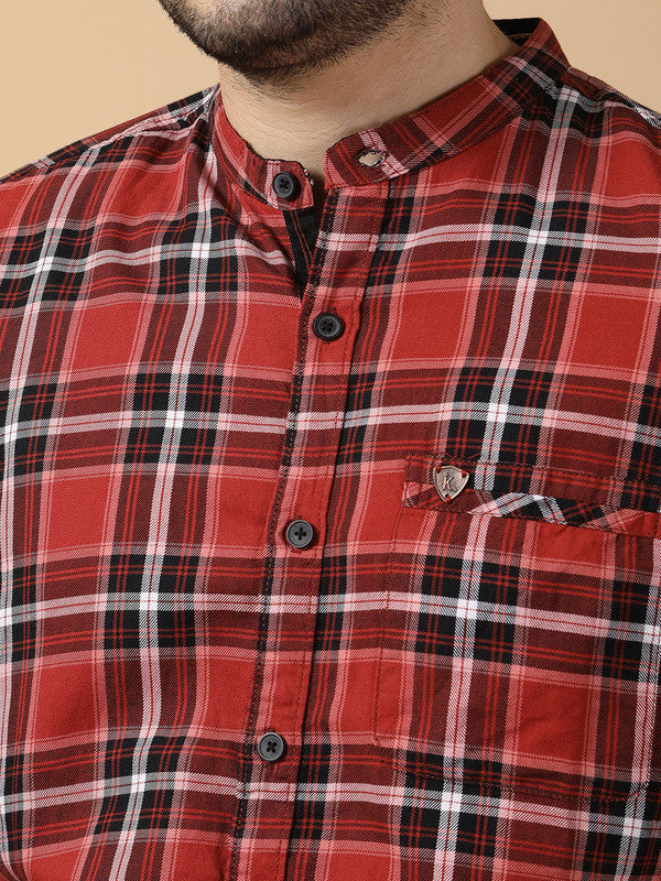 Kuons Avenue Men's Black & Salmon Cotton Checks Casual Shirt