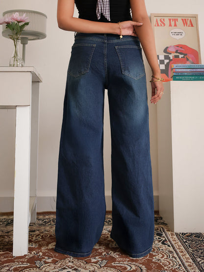 Luxe Celestial Blue Tinted Stretchable Wide Leg Jeans