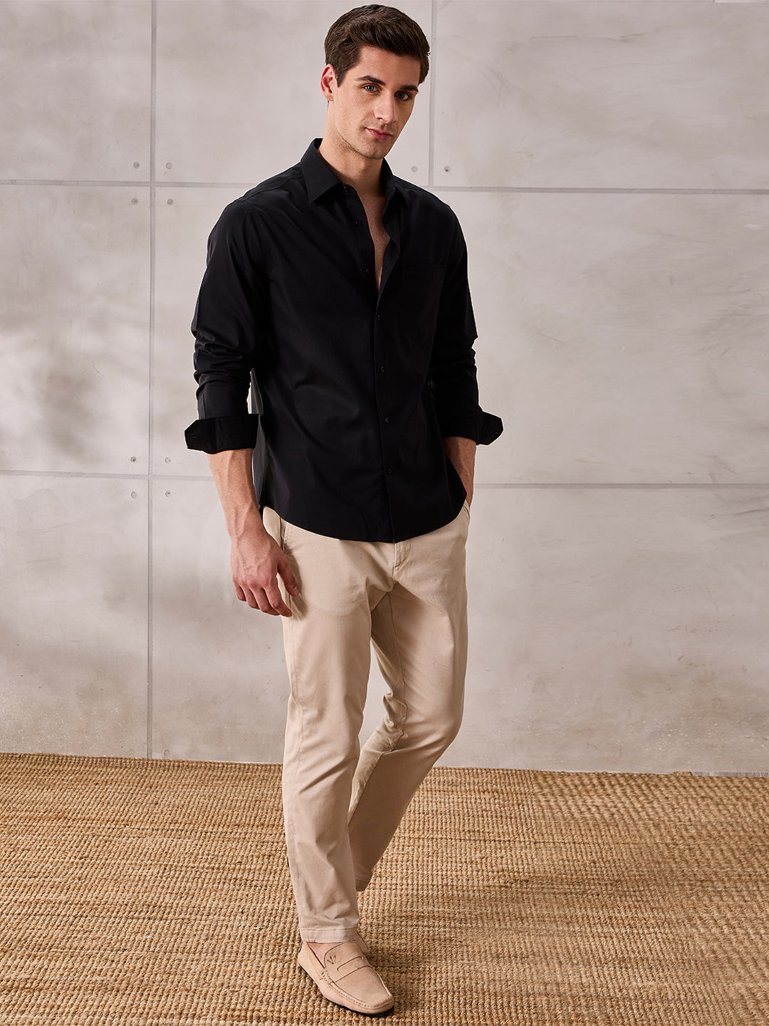 Black Regular Fit Solid Formal Cotton Non-Iron Shirt for Men (NOPIE)
