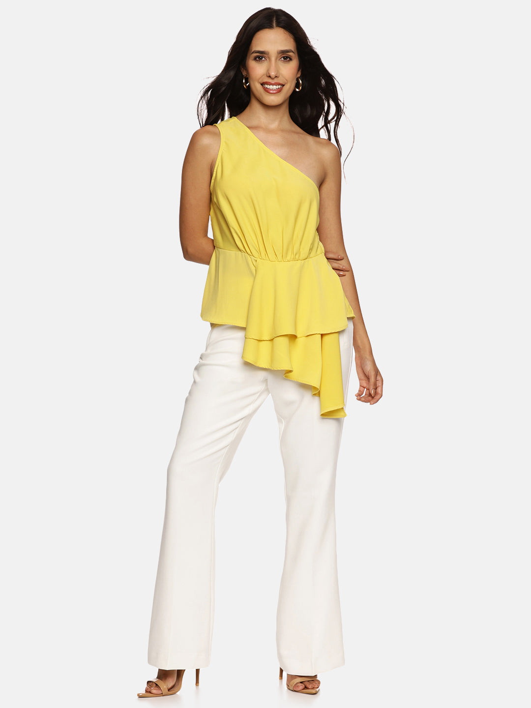 IS.U Yellow One Shoulder Ruffle Top