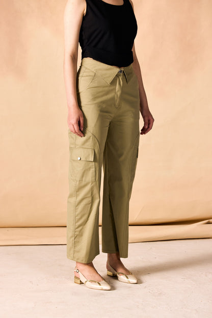 Banded Waist Wide Leg Cargo Pants