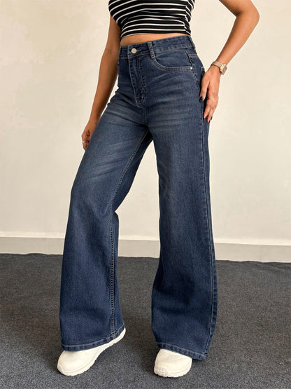 Luxe Vintage Blue Cat Whisker Stretchable Wide Leg Jeans