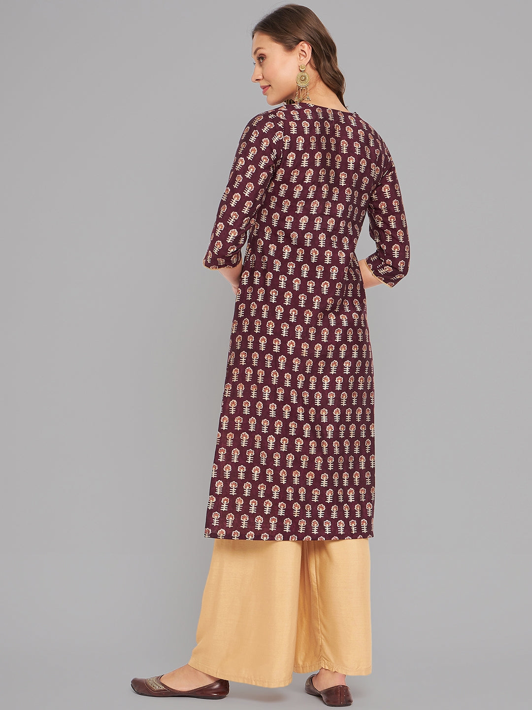 Women Purple Printed Kurta With Lace Krya