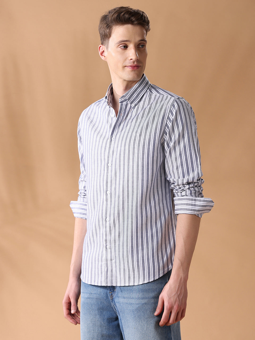 Blue Regular Fit Striped Casual Shirt for Men (COSMO)