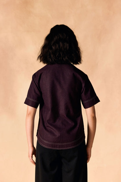Contrast Stitch Button-Up Casual Oversized Shirt