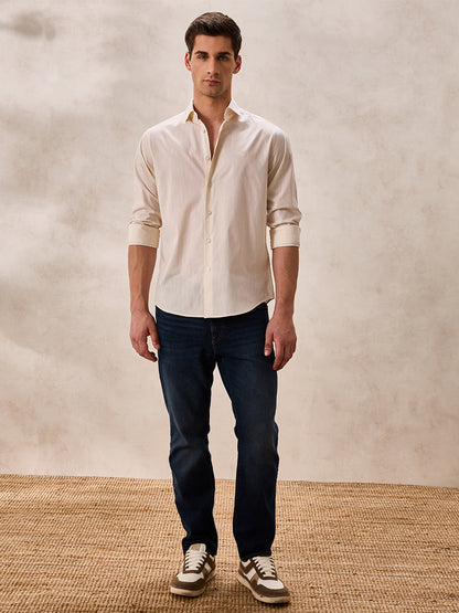 Yellow Regular Fit Solid Formal Cotton Shirt for Men (LAZEN)