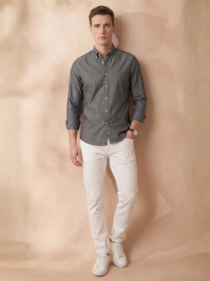 Regular Fit Grey Denim Solid Casual Shirt for Men (MARGI)
