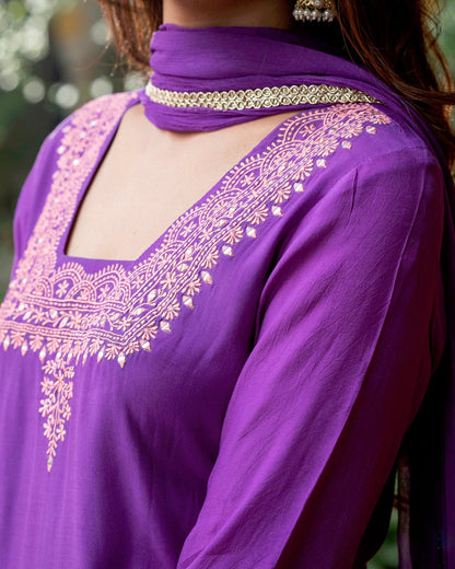 Purple Muslin Suit Set
