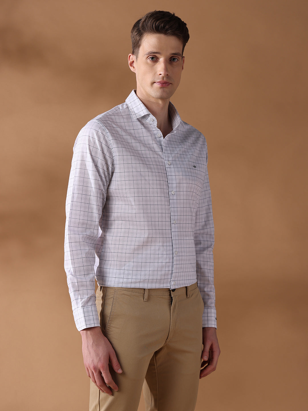 White Regular Fit Checked Formal Shirt for Men (CINDA)