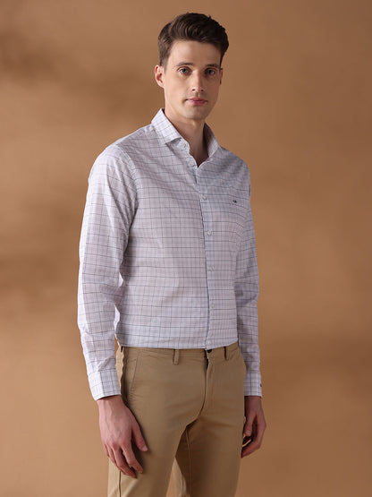 White Regular Fit Checked Formal Shirt for Men (CINDA)