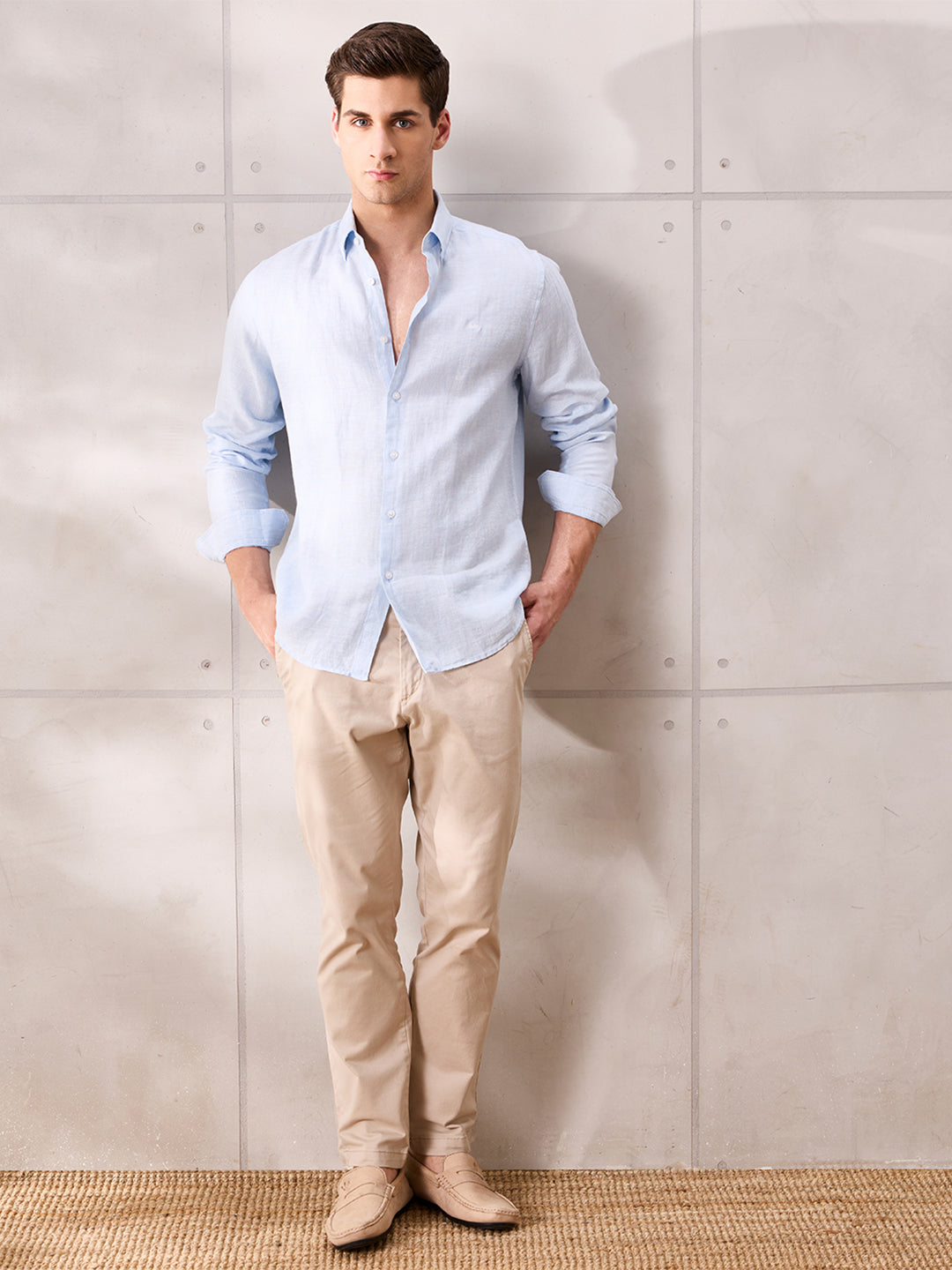 Blue Regular Fit Formal Linen shirt for men (ELISO)