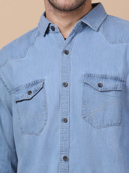 Kuons Avenue Men’s Icewash Denim Casual Shirt