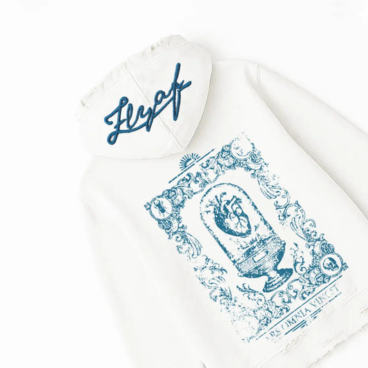 Ethereal Edge Regular Fit Printed White Hoodie FLYAF